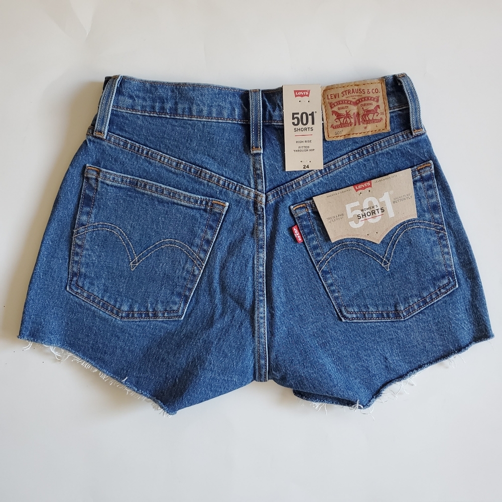 Levi's 501 High Rise Denim Blue Shorts - Picture 5 of 5
